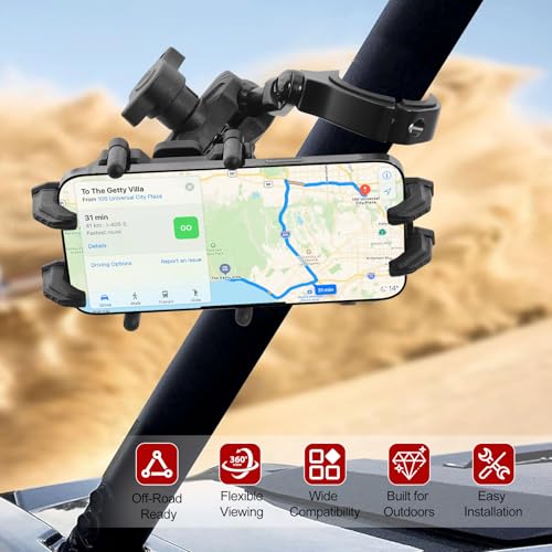 UTV Phone Mount, Heavy Duty Aluminum Alloy SXS Cell Holder for UTV Roll Cage, Anti-Vibration for 1.5"-2.0" Bars, Fits 4.9"-6.9" Smartphones - size: Fits 1.75”-2” Roll Cage