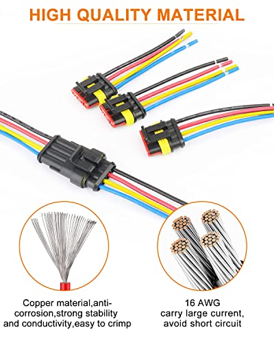 NAOEVO 4 Pin Connector Waterproof, 16 AWG 4 Wire Connectors, Automotive Electrical Male and Female Plug with Heat Shrink Tubing for Car Truck Boat Wire Connection, 6 Kits - size: 4 Pin