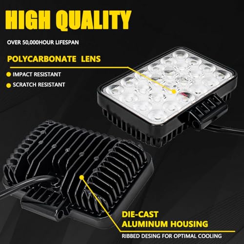 LED Tractor Lights 2PCS 6 Inch 10000LM 12v LED Flood Light Square LED Work Light for Truck Heavy Equipment Vehicles Golf Cart Boat ATV UTV