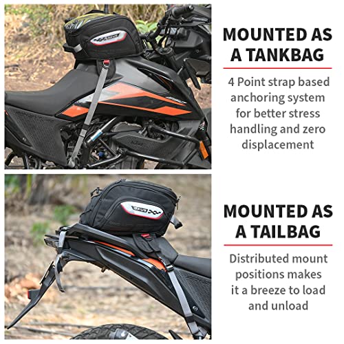 ViaTerra OXUS MOTORCYCLE TANK BAG (STRAP BASED) |13L Capacity | Converts to Backpack, Scratch-Free Base, EBC Net, External Rain Cover | Universal Fit for Touring & Adventure Riding