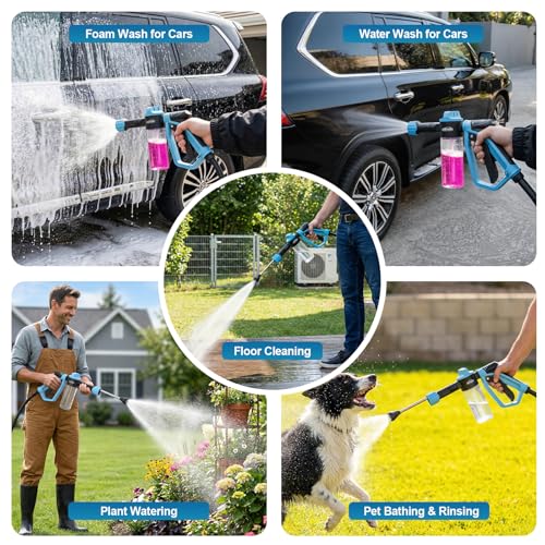 Car Wash Foam Gun for Garden Hose, Foam Cannon Kit with Microfiber Wash Mitt, Extra Nozzle, 3 Spray Modes & 50% Higher Water Pressure, Hose Foam Blaster for Cars, Trucks, RVs, Motorcycles - color: Blue