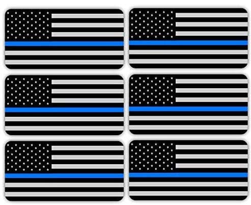 6 pcs Reflective Police Blue Line Stickers, 2 inches - American Flag with Blue Line Hard Hat Stickers, Helmet Decals, Police Tactical Morale Military Gear Labels, Self-Adhesive Vinyl - color: Thin Blue Line