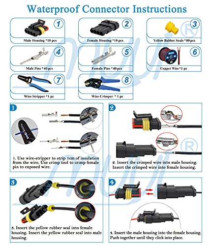 MUYI 10 Kit 4 Pin Way Waterproof Electrical Connector 1.5mm Series Terminals Water Resistend - style: 4pin connector(10 sets)