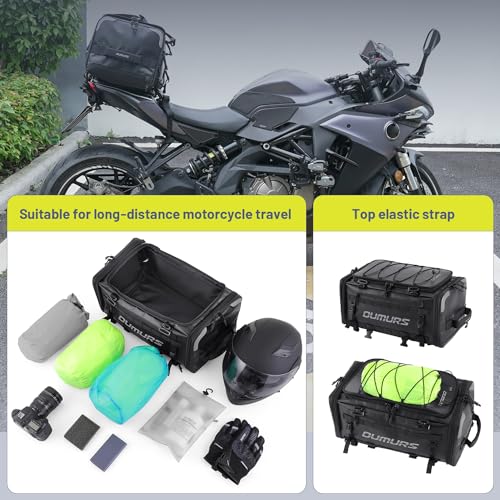 Oumurs 45-60L Expandable Waterproof Motorcycle Tail Bag with Rain Cover & Strap, Reflective All-Weather Trunk Rack Bags, Dual-Use Backpack for Large Capacity Storage, Motorcycle Luggage Rack Bags