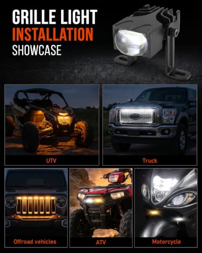 NOVSIGHT LED Grille Projector Driving Light, Motorcycle Dual Color Amber/White 3 Modes Hi/Lo Beam Auxiliary Fog Lights, Mini Off Road Pod Lights for Truck SUV ATV UTV, IP68 Waterproof, Pack of 2
