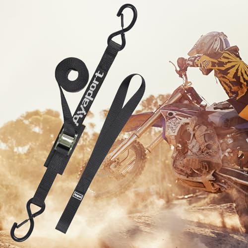 Ayaport Cam Buckle Tie Down Straps 8ft 1250lbs Break Strength 4 pcs Securing Straps with S Hooks for Motorcycle, Car, Truck, Dirt Bike - size: 1"x8'-4pcs