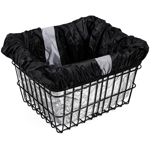 Waterproof Bike Basket Liner, Bikes Rain Cover with Reflective Strip Fits Most Bicycle Front Baskets, Black 210D Oxford Cloth, Electric Motorcycle Inner Lining Cover, Outdoor Backpack Protective Bag
