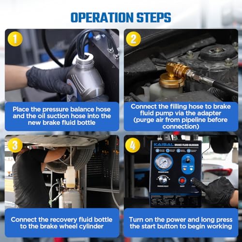 Brake Bleeder Kit Automatic 7~36PSI Electric Brake Fluid Bleeder 1.6L/min Flow Airless Vacuum Filling, Adjustable Brake Pressure Bleeder Pump with 3 Master Cylinder Adapter, Fluid Shortage Protection
