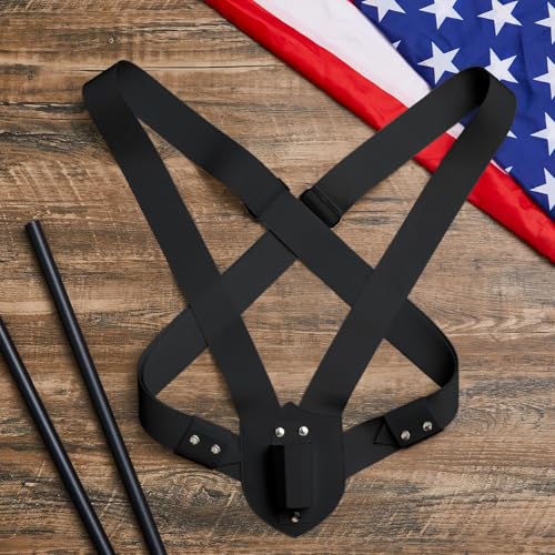 Jecery Double Strap Parade Flag Carrier Parade Harness Color Guard Flag Pole Holder Nylon Sling Carrying Belt for Parades(Black) - color: Black, style: Double Strap