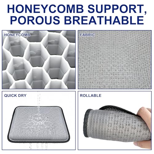 Gel Seat Cushion, Cooling Honeycomb Breathable Seat Pad Grey | Portable, Storage, Pressure Relief Support, Breathable Quick-Dry Mesh, Office、Car、Wheelchair Use, 16.5x13In Washable, Grey - color: Grey