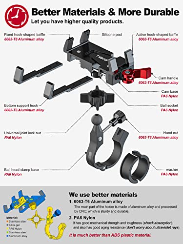 Tiakia Bike Phone Mount Holder, Aluminum Motorcycle Phone Mount, Handlebar Mounted Cell Phone Holder for Bike, 360° Rotation, Universal Bicycle Phone Mount for 4.5-7 Inch Phones - color: Black Red