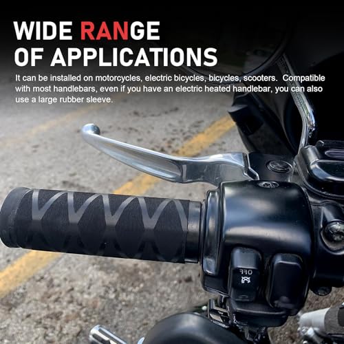 4 PCS Non-Slip Heat Shrink Motorbike Grips & Brake Grips Sleeve, Diamond Grid Rubber Handlebar Grip Cover, Shockproof Handlebar Protector, Universal for Dirt Bike, Scooter (Black) - color: Black