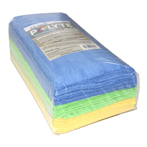 POLYTE Microfiber Cleaning Towel Ultrasonic Cut Edgeless (16x16, 24 Pack, Premium, Blue,Green,Yellow) - color: Blue,green,yellow