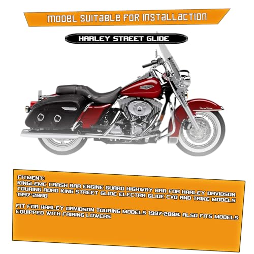 Kinglemc Crash Bar Engine Guard Highway Bar for Harley Davidson Touring Road King Street Glide Electra Glide CVO and Trike Models 1997-2008 (Chrome) - color: Chrome-D