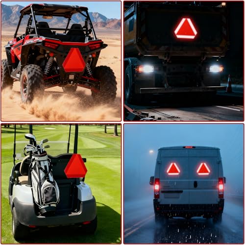 4 Pack Slow Moving Vehicle Sign, 14x16 Inch Aluminum Engineering Grade Reflective Safety Triangle Signs, Rust Proof for Golf Cart, Tractor, UTV, up to 7 Years Outdoor Use