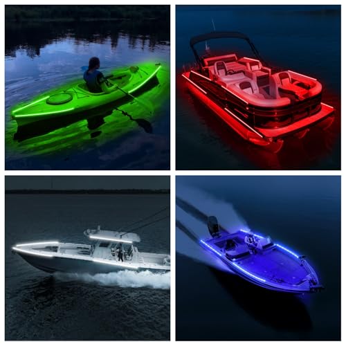 Marine Boat Lights Strip Battery Powered Golf Cart Light, 4 Pcs 24’’ 9V IP67 Waterproof Boat Interior Deck Courtesy Lights for Kayak Paddleboard Pontoon Skeeter Fishing Bass (Multi-color)