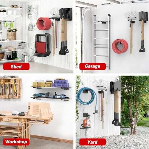 Ultrawall Garage Storage Hooks, Heavy Duty Steel Tool Organizer, 12.4 Inch Wall Mount Hangers Racks for Car Tires, Ladders, Chairs, Ropes and Garden Tools, 4 Pack - size: 4 PCS