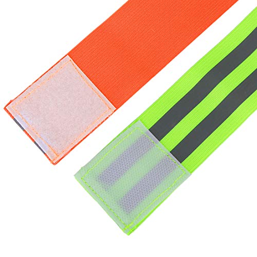 X AUTOHAUX 4pcs Reflective Bands for Arm Reflective Armbands High Visibility Night Cycling Riding Reflector Tape Straps Bracelet Green Orange