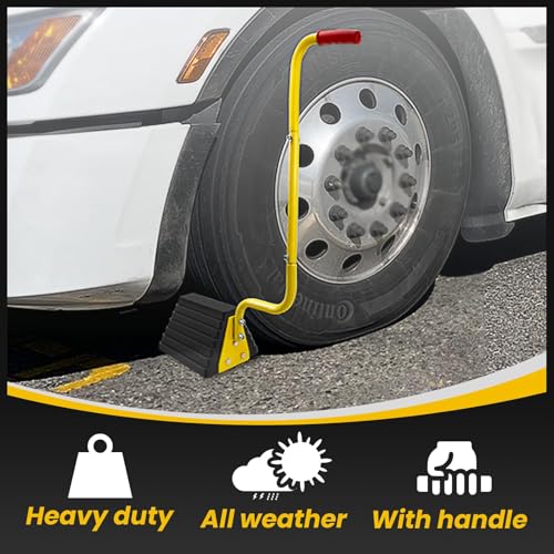 ROBLOCK 2 Pack Heavy Duty Rubber Wheel Chocks with Handle for Trucks, Sturdy Solid Anti Slip Wheel Stopper for All Weather Use -Trucks, RV, Travel Trailer, Pop Up Camper Accessory(2 Pcs)