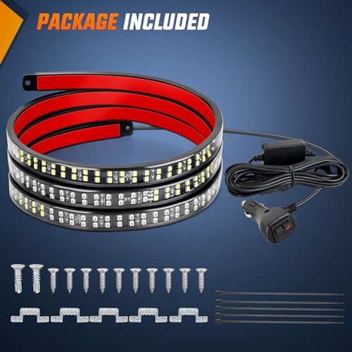 Nilight 60 Inch Truck Tailgate Strobe Light Strip Tail Emergency Bar Rear Window Warning Lamp Ultra-Bright Double Row 360 LED for Pickup Trailers Construction Vehicles Car SUV, Red White - color: 60" Tailgte Strobe Red White