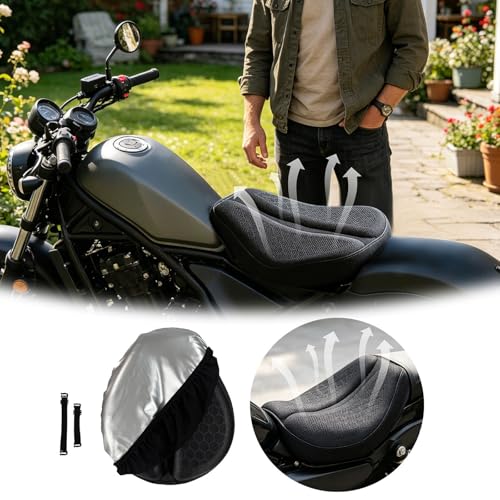 Motorcycle Seat Cushion, 100% Gel 3D-Honeycomb Rider Cushion for Motorcycle, Universal Non-Slip Grip Ergonomic Motor Seat Pad, TPE Shock Absorption Breathable for Long Rides (Black)