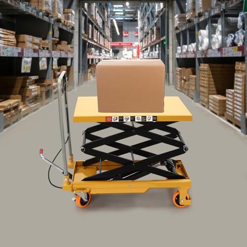 Hydraulic Lift Table Cart 330 LBS Hydraulic Motorcycle Lift Jack Table with 4 Wheels Scissor Lift Table Cart for Factory, Warehouse, Supermarket (35.8 * 19.7in)
