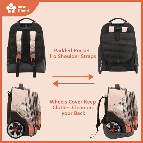 NEW TILAMI 20" Rolling Backpack for Teens Adults, Climbing Stairs Waterproof Backpack with Wheels for School Business Trave Camping with Laptop Compartment, Fit 17 Inch Laptop, Pcturesque Mountain - color: Pcturesque Mountain