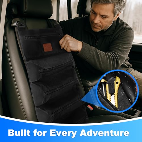 Roll up Tool Bag, Heavy Duty Portable Tool Organizer with Waterproof Oxford Cloth and Zipper Pouch, Rollable Carrying Storage for Mechanics Electricians and Repairmen, Black