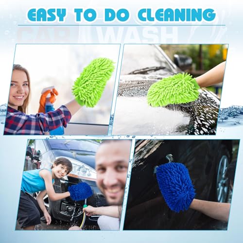 Toulite 16 Pcs Car Wash Mitt Chenille Microfiber Wash Mitt Double Sided Glove Cleaning Drying Mitts (7.48 x 10.24 Inch,Royal Blue,Green) - color: Royal Blue, Green, size: 7.48 x 10.24 Inch