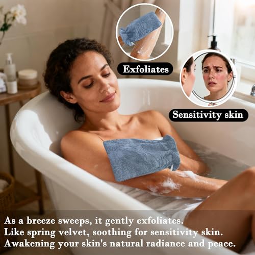 VOOVA & MOVAS 6-Pack Shower Wash Cloth, 100% Cotton Soft Absorbent Bath Mitts with Hanging Loop, 8.3x6.3 Inch European Style Bathing Gloves for Body & Spa, Light Blue Lobster - color: Light Blue Lobster