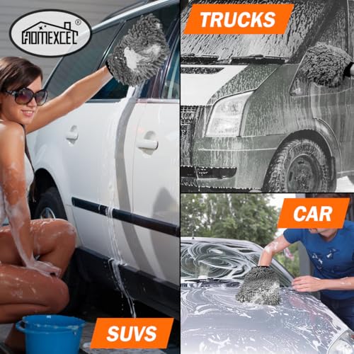 HOMEXCEL Car Wash Mitt, 2PK Chenille Microfiber Wash Mitt, Scratch-Free & Lint-Free, Rich Foam, Highly Absorbent, Double Sided, Perfect for Car Washing and Detailing, 10.2" x 6.7 ", Grey - color: Grey