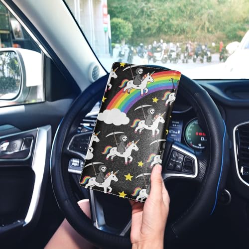 GuoChe Pu Leather Registration and Insurance Card Holder Men Women Document Wallet for any Car, Truck, Motorcycle, Trailer or Boat Halloween Fantasy Creature Costume Grim Reaper Riding Fantasy - color: 25