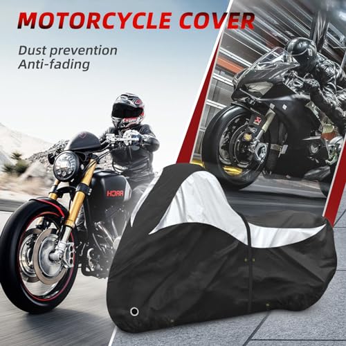 600D Motorcycle Cover, Heavy Duty Waterproof Motorcycle Covers Outdoor Storage with Lock-Holes Compatible with Harley Davidson, Honda, Suzuki, Yamaha (96"-XXL) - size: 96"-XXL