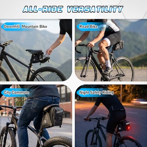 BUCKLOS Bike Saddle Bag, 0.8L Water Resistant Under Seat Bag, 3D Shell 600D Polyester Cycling Wedge Pack with Reflective Strips & Taillight Hanger for Mountain & Road Bikes, Black