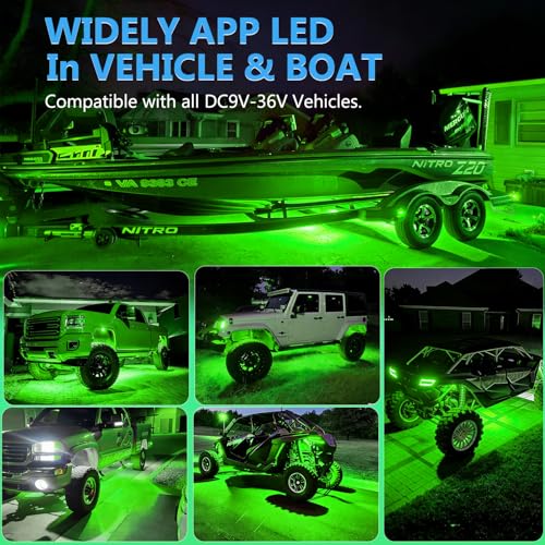 Nicoko 108 High-Power LEDs per Pod 4Pods Pure Green Rock Lights Ultra-Bright Offroad Underglow Kit Advanced Heat Dissipation IP68 Waterproof for Truck, SUV, UTV, ATV, RZR - size: Pure green rock lights