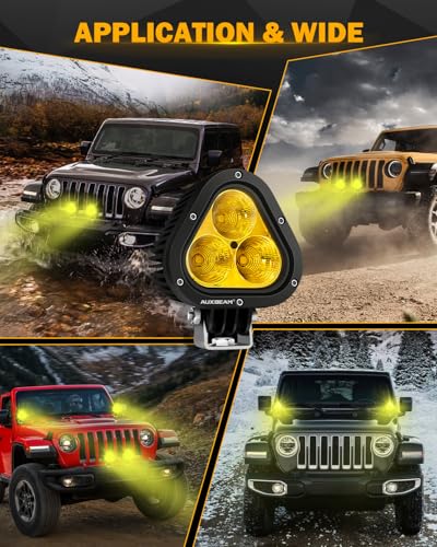 Auxbeam 4 Inch LED Led Pod Light, 90W Off Driving Road Light Amber Fog Lights Yellow Spot Flood Combo Ditch Lights Auxiliary Lights for Jeep Truck ATV Motorcycle