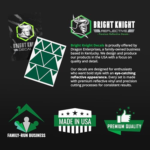 BRIGHT KNIGHT DECALS Reflective Stickers, 17pc Triangle Kit, Reflective Tape Outdoor Waterproof Motorcycle Helmet Stickers for Bikes, Scooters, and Hard Hats, Night Safety High Visibility - color: Green