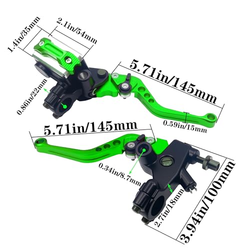 Universal Motorcycle 7/8" 22mm Handlebar Brake Master Cylinder Clutch Lever CNC Left & Right Set Compatible with Honda Kawasaki Suzuki Yamaha( Piston Diameter 12.7mm (Green) - color: Green