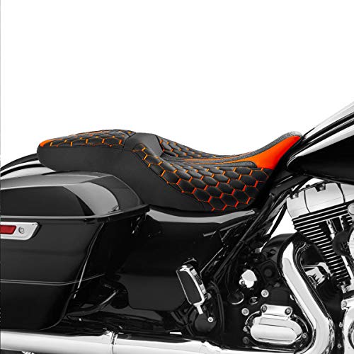 Motorcycle Seat SLMOTO Driver Rider Passenger Seat Fit For Harley Touring Road King CVO Road Street Electra Glide Ultra Classic 2009-2023; Road King Special FLHRXS 2017-2023 - color: Orange