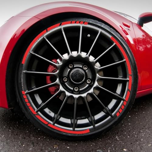 12PCS Reflective Car Wheel Stickers, Night Safety Warning Bicycle Stickers, Anti-Scratch Reflective Rim Decals for Car Motorcycle Cycling Bike (Red) - color: Red