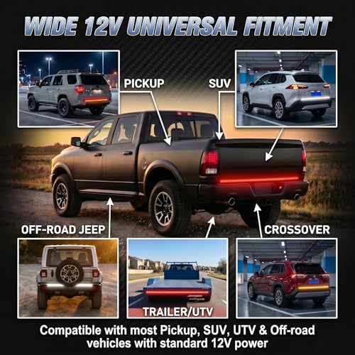 Tailgate Light Bar, 60" Flexible Triple Row 504 LED Tail Light Strip, Bright Truck Tailgate Lights Bar with White Reverse/Red Brake/Sequential Amber Turn Signal, Universal for Trailer Pickup