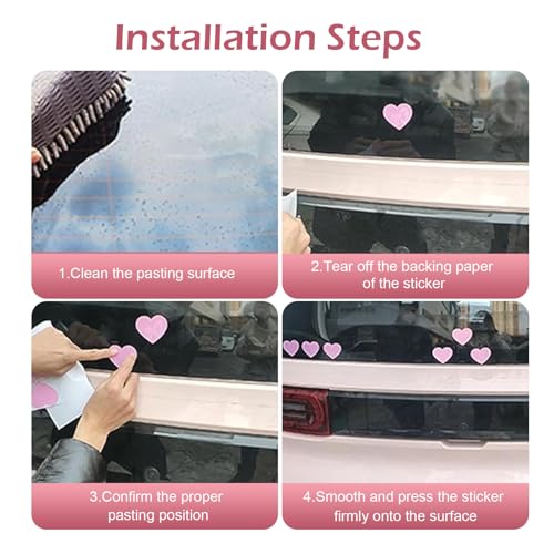 10 PCS Bling Heart Bumper Decals, High Intensity Reflective Sticker for Safety Sign, Waterproof Vinyl Bumper Decals for Cars, Universal for Car Motorcycle Truck (Pink)