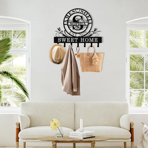 Personalized Key Holder Wall Mount, Custom Family Name Metal Key Rack Organizer, Wall Keys Hanger with Monogram Design, Home Keys Hooks for Bedroom Entryway, Anniversary Couple Gift - color: 10 Monogram