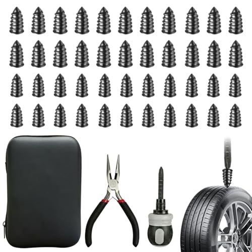 Tire Repair Kit, 60PCS Rubber Tire Repair Plugs with 3-in-1 Ratchet Screwdriver, Needle Nose Pliers & EVA Storage Case, Tubeless Tire Emergency Repair Kit for Car, Motorcycle, SUV & Truck