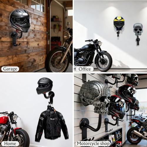 Helmet Holder,Skull Helmet Holder Wall Mount Helmet Rack with 2 Hooks Helmet Hanger for Coats,Caps,Baseballs,Rugby Helmet,Motorcycle Accessories - color: Black