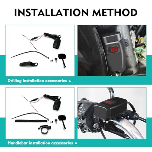 Motorcycle USB Charger, DC12V-24V PD+QC3.0 Fast Charging, TP-C Mobile Phone Car Charger, for 7/8" Handlebar Motorcycles (Black)