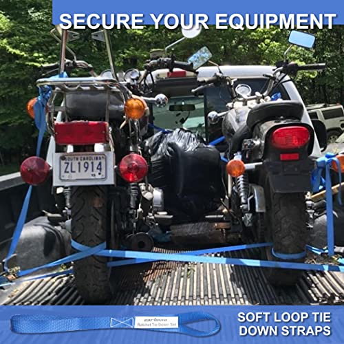 Cartman Ratchet Tie Down Straps 4PK 2,000lb Max Break Strength with Premium 1" x 15' Rachet Tie Downs with Padded Handles, 4PK 1" x 18" Soft Loop for Moving, Securing Cargo - style: 4PK Blue
