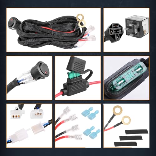 Wiring Harness 2 Lead, Nirider 12V 40A Rocker Switch Relay Fuse Nylon Wiring Harness Kit for LED Light Bars Fog Lights Work Lights Driving Lights Offroad LED Pods Wire Kit for Truck UTV ATV Boat - size: 2lead