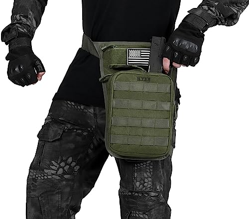 Motorcycle Tactical Drop Leg Thigh Bag with Holster Handgun Firearm Pistol Bag for Men Hunting Shooting Range Additional 3 Magazine Storage Slots - color: Army Green