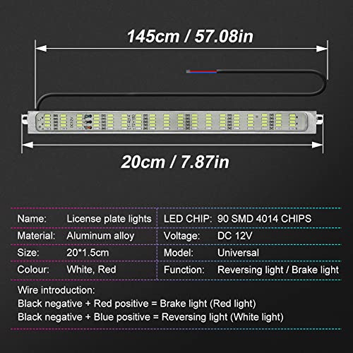 Double Colors LED License Plate Light Super Bright 90 SMD Chips 2-in-1 Fuction Brake Light Reversing light for Car SUV Truck,Motorcycle,Waterproof,DC12V.1-Pack(White + Red)